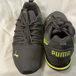 Puma Men's Dark Gray Sneakers with Neon Yellow Accents